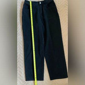 Black cotton straight leg pants, size estimate 8/9/10 see measurements